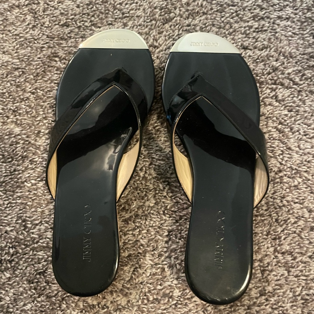 Jimmy Choo Black Patent Leather Slide Sandals